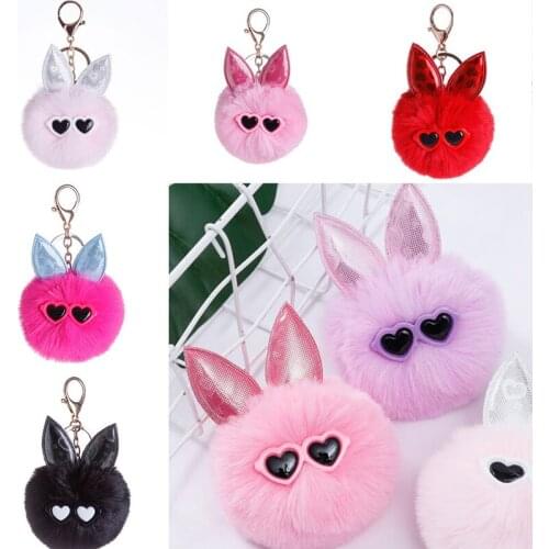 Cute Fur Pom Pom Keychain Fake Hair Ball Keychain Porte Clef Pompom De Fourrure Fluffy Bag Charms Keychain Keyring