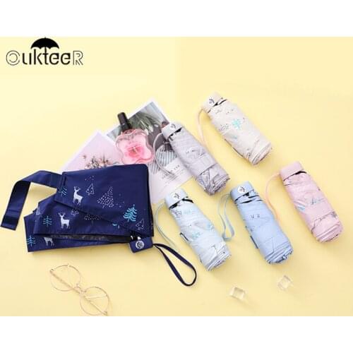 Fashion Mini Pocket Umbrellas Windproof anti-UV Protection Umbrella Folding Umbrella Rain Women kids Christmas elk Gift