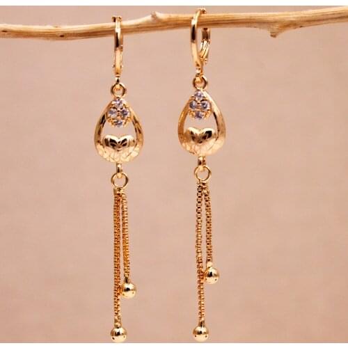 Trendy Dangle Drop Gold Copper Heart Earrings White Stone For Women Girls Fashion Jewelry Accessories Party Wedding Gift