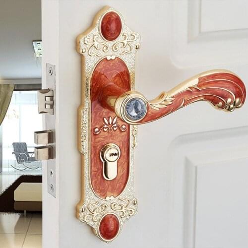 Cheaper fashion simple glass crystal live room book room door handles amber red indoor lock Mechanical handle lock bearing lock