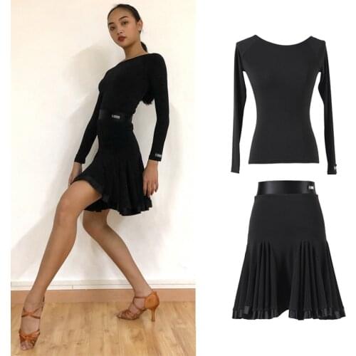 New Latin Dance Dress For Women Professional Ballroom Practice Clothes Long Sleeve Latino Costume Tops+Skirt 2 Pieces DWY2432