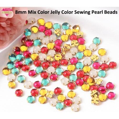 RESEN New Arrival 8mm Sewing Pearl Beads Flatback Gold Claw Colorful Sew On Half Pearls For Garment Accessories
