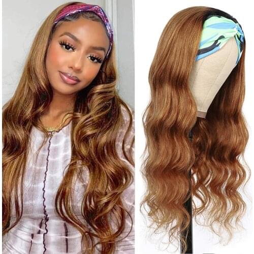 Body Wave Headband Wigs 100% Humain Hair Ombre Burgundy Bodywave Wig Brazilian Wavy Natural Wavy 27 Glueless Headband Scarf Wig