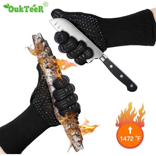 BBQ Oven Gloves Heat Resistant Thick Silicone Gloves Barbecue Grill Cooking Kitchen Mitts Hand Protect Gloves BBQ Accessories