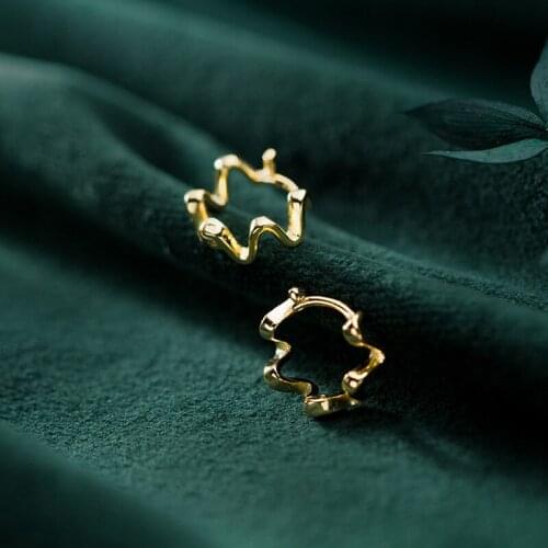 Authentic Real 100% 925 Sterling Silver fine Jewelry white/gold Wave waterwave Hoop Huggie Earrings gtle2945