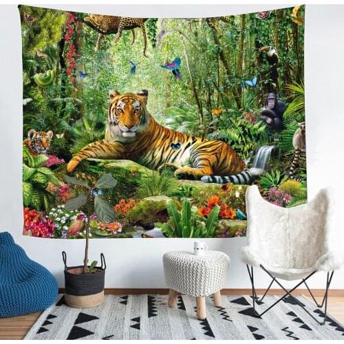 Simsant King of The Forest Tiger Tapestry Forest Animal Tropical Rainforest Wall Hanging Tapestries for Living Room Bedroom
