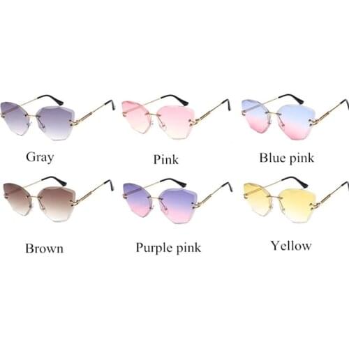 Cat Eye Sunglasses Women Luxury Designer Rimless Sun Glasses Gradient Shades Cutting Lens Female Eyewear UV400