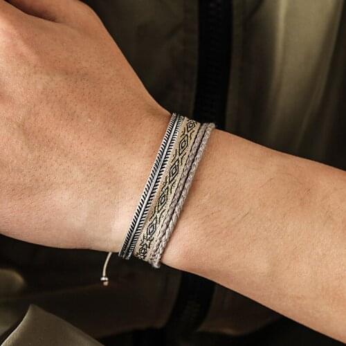 Tibetan Buddha Handmade Weave Lucky Rope Chain Silver Bamboo Leaves Charm Bracelet Unisex Adjustable Jewelry Gift Dropshiping