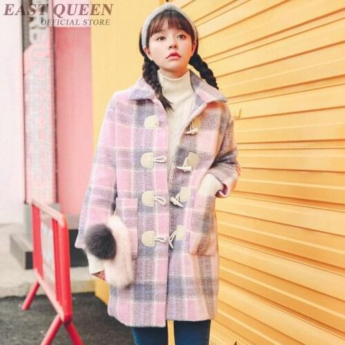 Female trench coat in autumn and winter preppy style full sleeve women plaid coats square collar horn button overcoat DD418 F