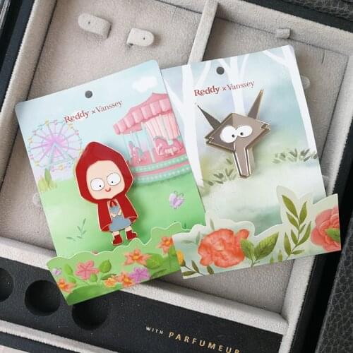 Vanssey Vintage Gray Wolf Red Riding Hood Enameled Brooch Pin Accessories for Women 2018 New (Sale In One Pair)