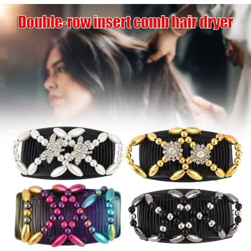 High Quality Sun Flower Collection Thick Hair Clip Combs for Girls Double Side Bun Maker Easy Updo Beaded Stretch Comb Clips