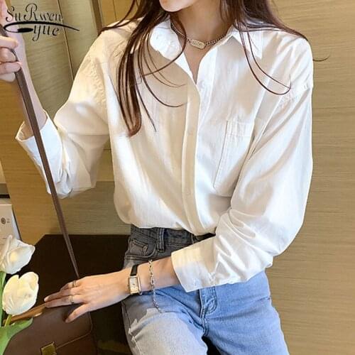 Womens shirt autumn Korean clothes solid color loose top Female niche simple long sleeve single breasted bottoming shirt 11878