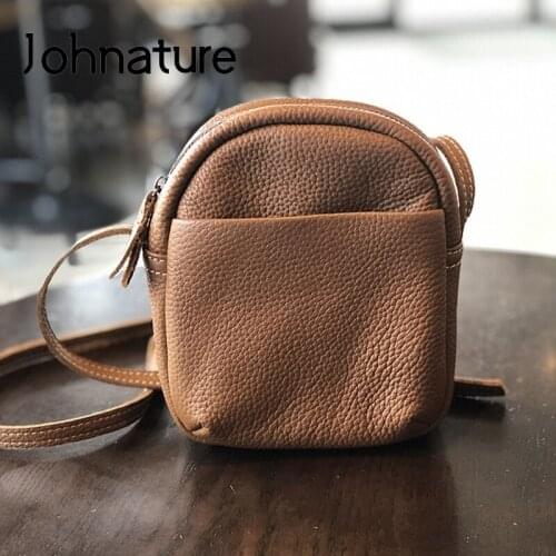 Johnature Ladies Mini Bags Leisure Nature Soft Cow Leather Women Small Mobile Phone Bag Versatile Shoulder & Crossbody Bags