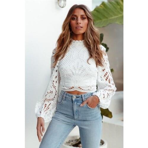 Women Tops and Blouses Long Sleeve Flower Lace Tops Casual Crochet Hollow Out Turtleneck Blouse Female Shirts Elegant Outfits