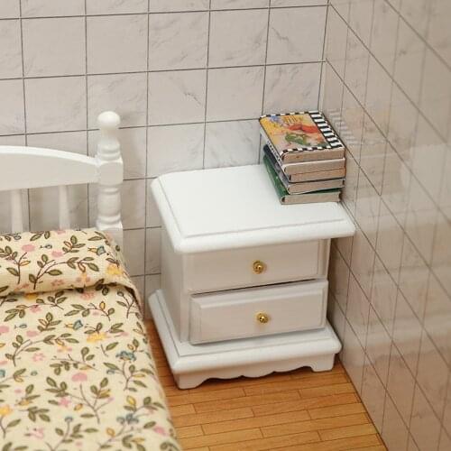 1:12 doll house bedroom scene play house toy decoration mini model white bedside table