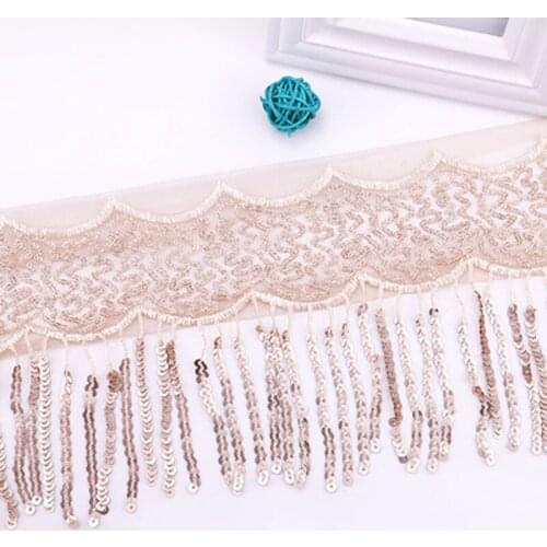 1 yard 16CM gauze lace sequin tassel lace new ethnic style sequin lace party wedding decoration lace