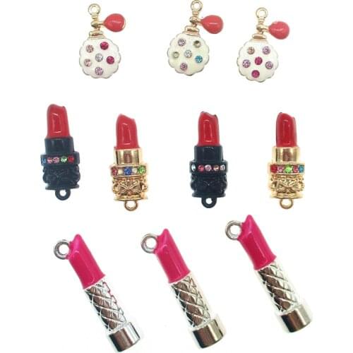 10pcs/lot Enamel Perfume Bottle Lipstick Color rhinestones Charm For DIY Earrings Necklace Bracelet Jewelry Making Accessory New
