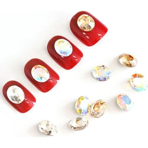 20pcs/Bag 8*10mm 4 Colors Oval Glass Nail Art Rhinestones Diamond Crystal 3D Strass Gems Manicure Nail Accessories Charms KY-04