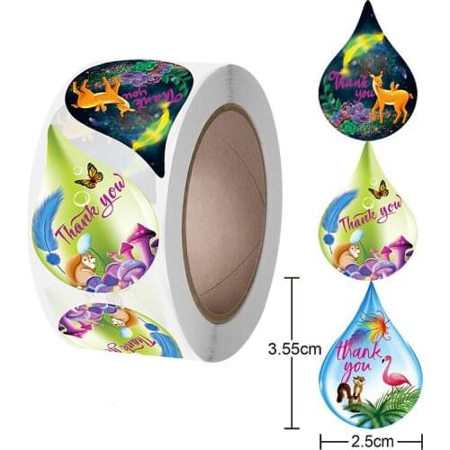 3 Novel Designs Water Droplets Animals Flower Thank You Sticker 500pcs Scrapbooking Wedding Envelope Party Supplies Decor Labels