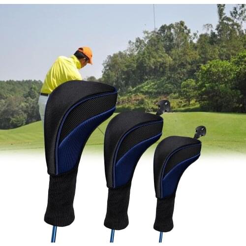 3Pcs Black Golf Head Covers Driver 1 3 5 Fairway Wood Headcovers Long Neck Knit Protective Cover Fairway Driver Club Accessories