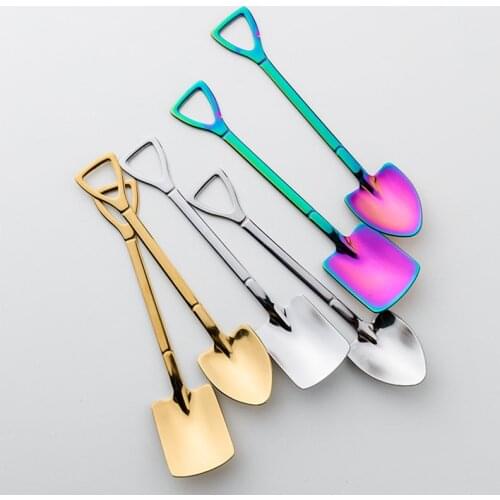 4Pcs Stainless Steel Iron Shovel Spoon Coffee Ice Cream Spoon Retro Cute Square Head Spoon Kitchen Gadget