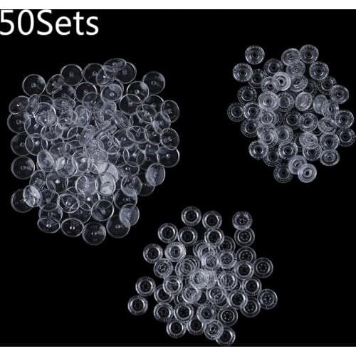 50 Set Clear KAM Resin Snap Buttons Plastic Snaps Fasteners Press Studs T5 Caps