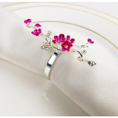 6pcs Exquisite small red flower napkin buckle hotel, soft dressing table napkin ring alloy napkin ring, wedding party table
