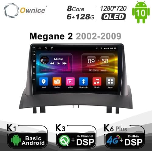 6G+128G Ownice Android 10.0 for Renault Megane 2 2002 - 2009 Car Radio Auto Multimedia Video Player head Unit 4G LTE BT5.0 SPDIF