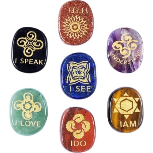 7pcs Natural Quartz Crystal Amethyst Stone Hand Carved English Pattern Oval Mineral Specimen For Room Decor Souvenir Gifts