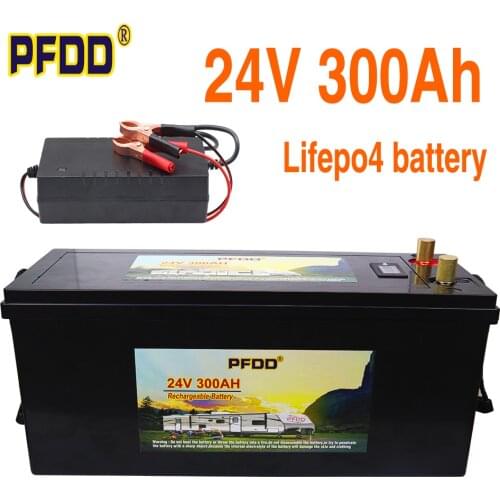 24V LiFePO4 Battery Pack 300Ah 200Ah 100AH With BMS Lithium Power Golf Cart Batteries RV campers off-road Off-grid Solar energy