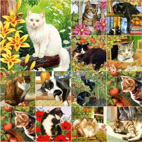 5D DIY Diamond Painting Cute Cat Diamond Embroidery Flower Scenery Cross Stitch Full Square Round Drill Home Decor Manual Gift
