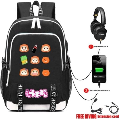 Anime USB Charging Headphone jack Teenagers unisex Casual travel bag student book Laptop bag Himouto! Umaru-chan backpack