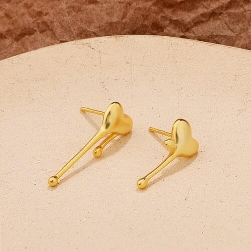 Amaiyllis 925 Sterling Silver Irregular Ear Bone Studs Earrings Asymmetrical Temperament Love Heart Earring For Lovers Jewelry