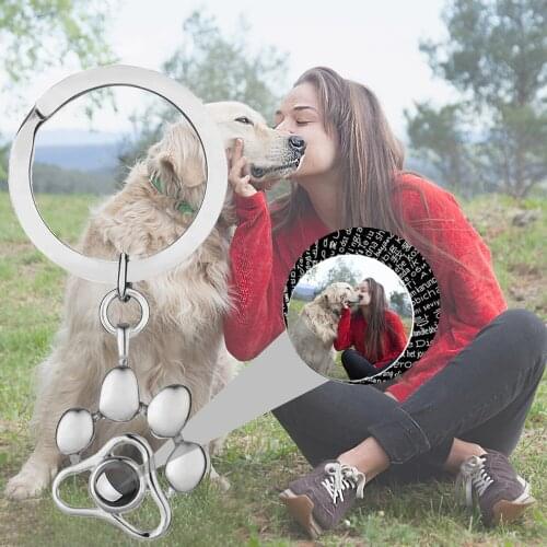 Personalised Pets Photo Dog Paw Shaped Keychain 100 Languages I Love You Projection Key Rings For Women Men Family Jewelry Gift