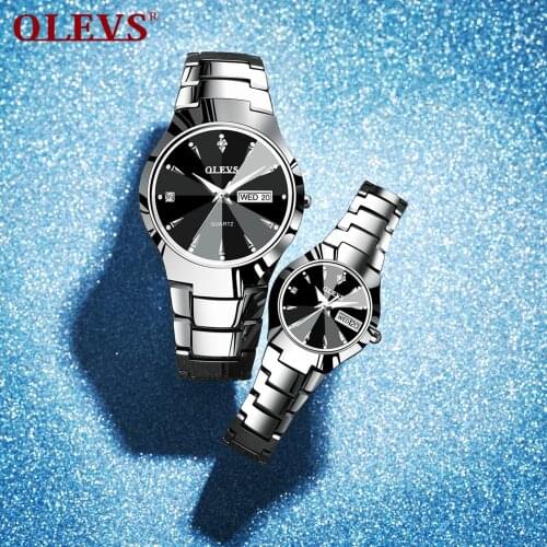 Luxury Couple Watches Pair Men And Women Watches For Lovers Waterproof Quartz Date week Reloj Mujer Hombre Tungsten steel