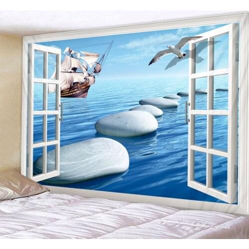 Cobblestone Sailboat Psychedelic Tapestry Boho Mandala Wall Hanging Royal Blue 3D Hippie Wall Tapestry Home Decor Mint Yoga Mat