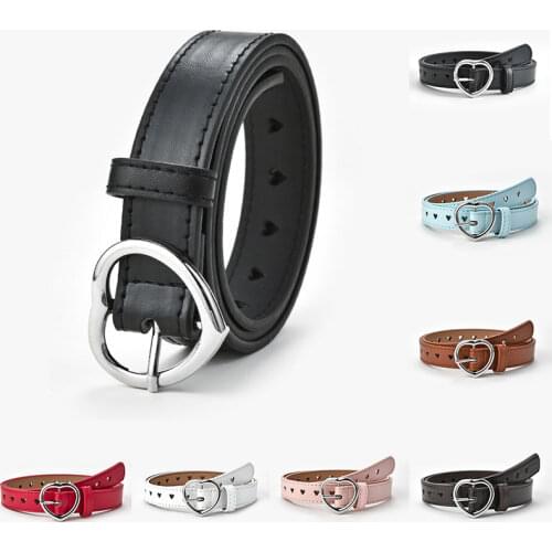 Childrens Faux Leather Peach Heart Hollow Buckle Belt With Love Shape Solid Color Grommet Waist Belt For Women Children Girdle