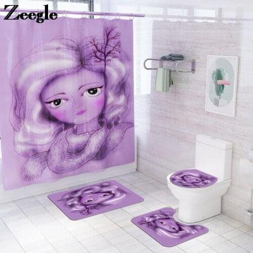 Home Decor Bath Mat and Waterproof Shower Curtain Set Absorbent Toilet Mat Anti-Slip Toilet Foot Mat Set