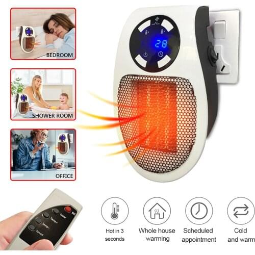 Electric Adjustable Thermostat Wall Heater Mini Portable Plug-in Camping Any Place Heating Personal Space Warmer Indoor Heat EU