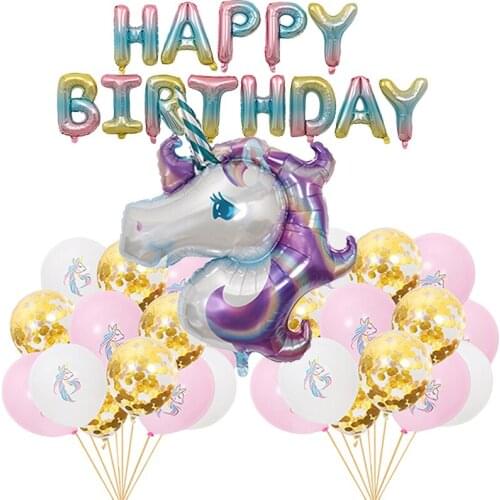 Purple Unicorn Aluminum Foil Balloons Baby Shower Balls Happy Birthday Party Decorations Pink Girl Toys Decor Helium Supplies