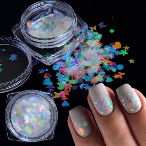 Holographic Butterfly Heart Nail Art Glitter Micro Laser Star Flakes 3D Silver Gold Sequins Polish Manicure Nail Decoration