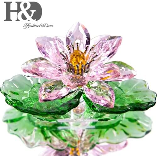 H&D Crystal Flower Pink Lotus Figurine Table Decoration Car Interior Display Ornaments Collectibles Birthday Gift Wedding Gift