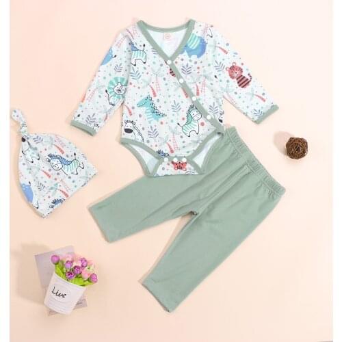 Newborn Baby Clothes Set Infant Baby Boy Girl Animal Clothes Letter Romper+Pants+Hat 3PCS Outfits Set Clothing