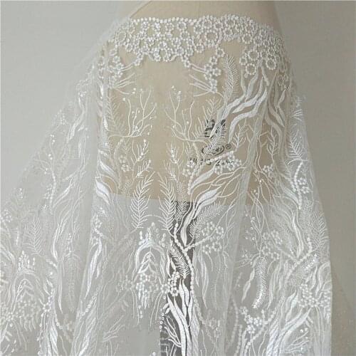 Beautiful bridal lace fabric ivory wedding dress fabric grass tulle lace 130cm width sell by yard