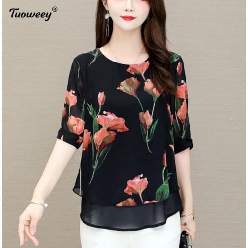 2021 Summer Korean Style 5XL Plus Size Vintage Chiffon Blouse Women Black Blusas Mujer De Moda Tunic Tops Aesthetic Long Shirts