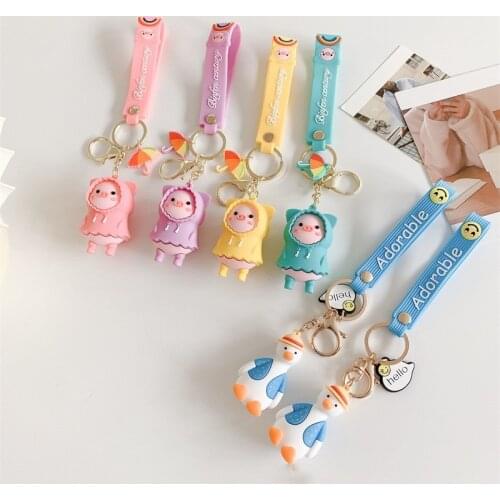 Hot Sale 1PCS LULU PIG Keychain Key Rings Cute Cartoon Raincoat Duck Bag Accessories Pendant Couple Gifts I14