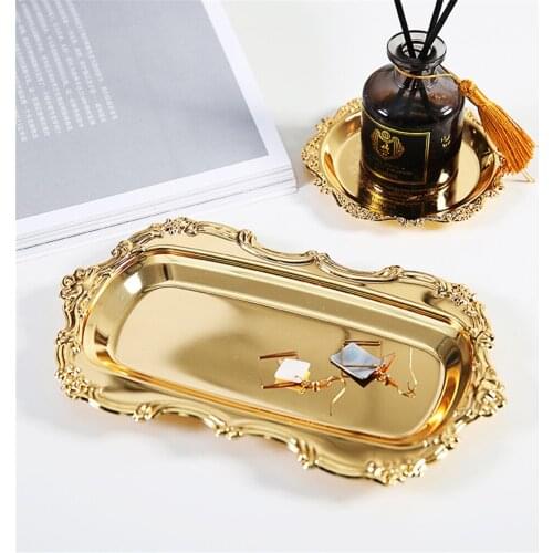 Palace Wind Metal Storage Tray Gold Silver Organizer Plate for Dessert Cup Cake Afternoon Tea Nordic Table Decor Jewelry Trays