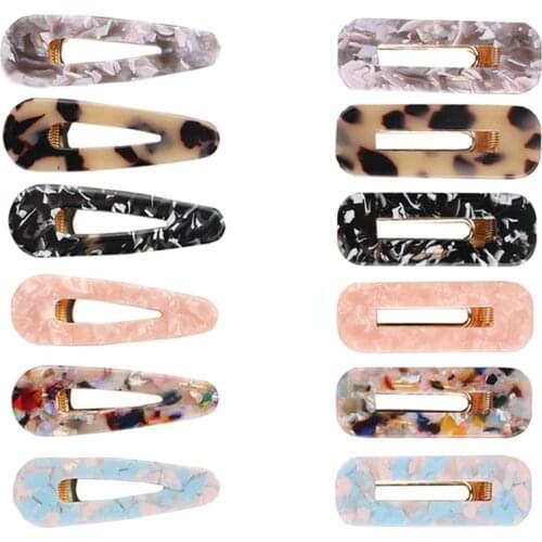 Sweet acrylic hairpin two-piece set of marble pattern polychromatic acetic acid plate duck bill clip resin hair decoration