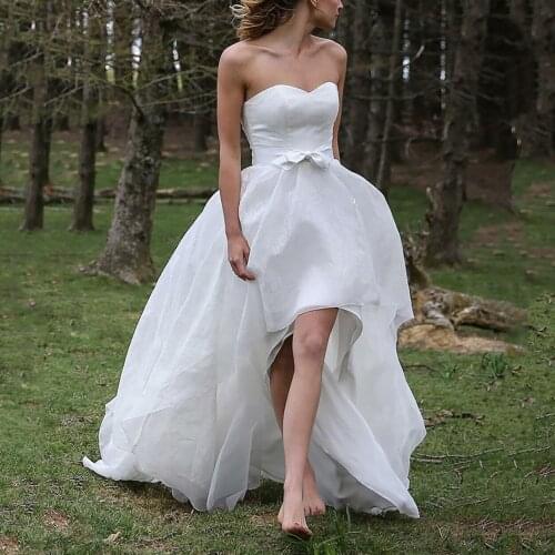 197 Fashion Ivory Sweetheart Natural High/Low Mini/Above Knee Beach Lace Wedding Dresses/Bridal Gowns Bow New In Free Shipping