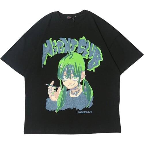 2021Street Spring Summer anime two-dimensional Print Short Sleeve Loose Harajuku Mens T-shirt Hip Hop Cotton Tops Tees Oversize